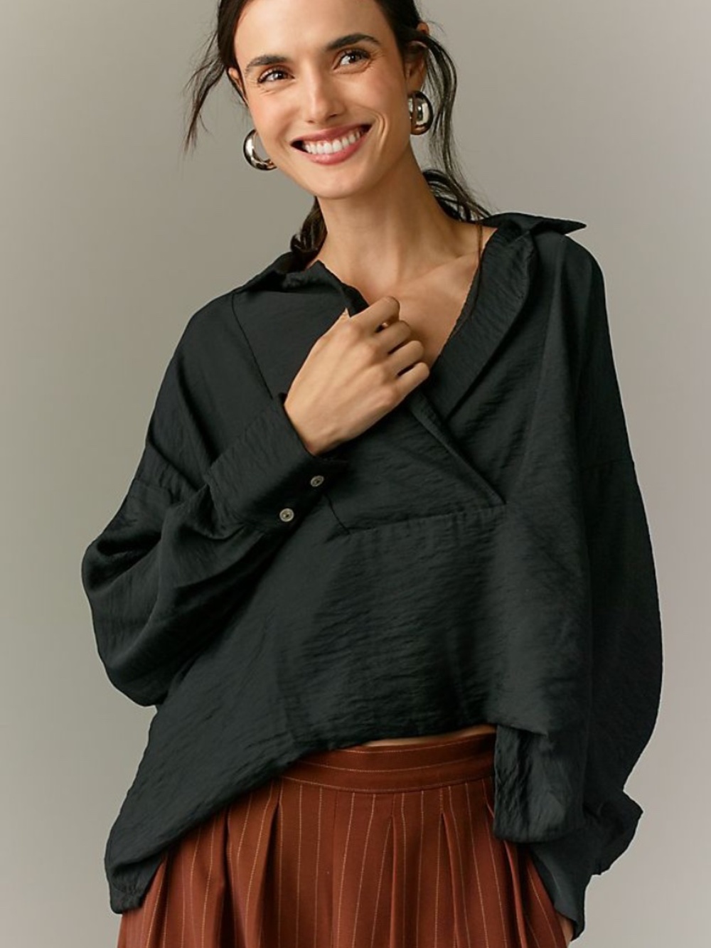 Anthropologie The Dylon Long-Sleeve Wide-Placket Top - Size LP
